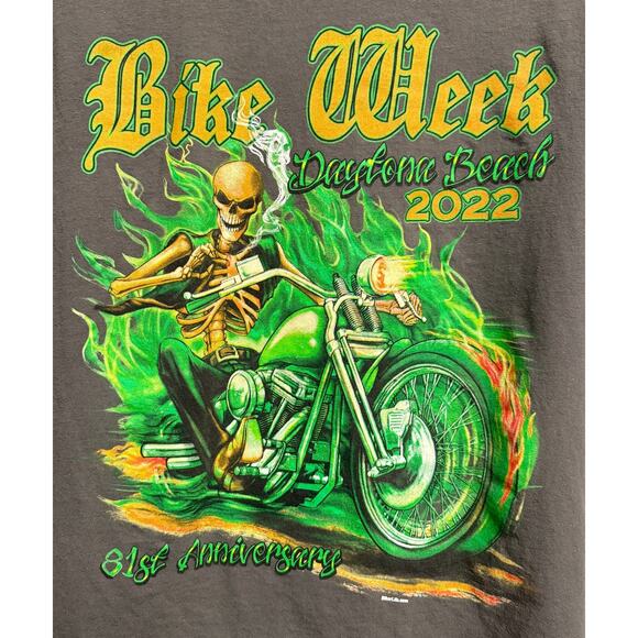 Gildan Other - Bike Week Daytona Beach 2022 T Shirt Motorcycle Flames Skeleton Size XL